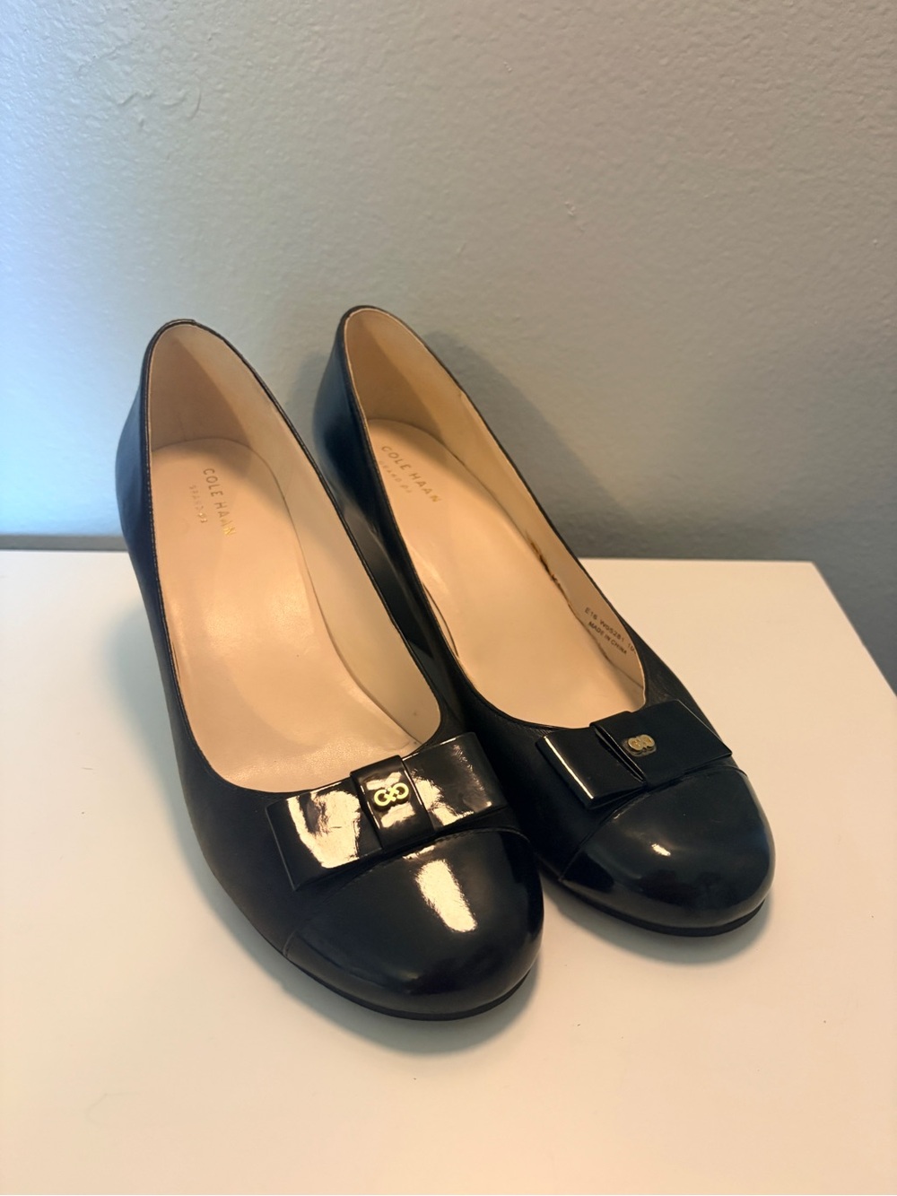 Cole Haan Black Leather Bow Wedge Pumps - Women - Picture 4 of 7